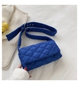 Quilted royal blue puffer crossbody bag with adjustable strap and diamond lattice design - Blue