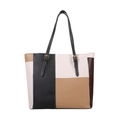 Borsa tote patchwork a colori contrastanti in nero e beige con spalline regolabili - Cachi