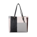 Contrast color large tote bag with block patchwork design and gold metal buckle straps - Gray