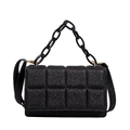 Chic black glitter crossbody bag with chain handle and quilted pattern for women - Black