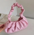 Chic pink pleated cloud dumpling bag with soft ruched handle in French style finish - Pink