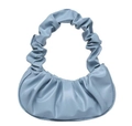 Light blue ruched hobo bag in soft faux leather with elegant pleated cloud design - Light Blue
