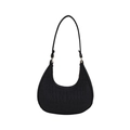Chic black crescent underarm bag with crocodile embossed texture and zipper closure - Black