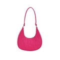 Felt crescent hobo bag in vibrant rose red with crocodile embossed glossy leather - Rose Red