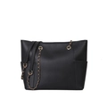 Elegante bolso tote de cuero lichi negro con cadena dorada y gran capacidad - Negro