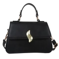 Fashionable black faux leather crossbody bag with a golden S-shaped metal lock and top handle - Black