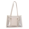 Minimalistische transparente PVC-Tasche mit cremefarbenem Lederbesatz und Innentasche - Weiß