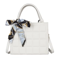White quilted square handbag with silk scarf handle and adjustable shoulder strap - White