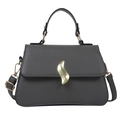 Minimalist dark grey leather handbag with elegant gold wavy clasp and adjustable strap - Dark Gray