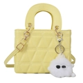 Modieuze gele gewatteerde handtas met ruitpatroon en schattige pluche monsterhanger - Met Ornament / Geel