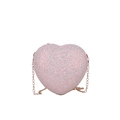 Sac bandoulière en forme de cœur à paillettes roses avec chaîne dorée pour femme - Rose