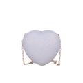 Détail du sac bandoulière cœur scintillant avec paillettes roses et chaîne dorée - Blanc