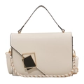 Cream white crossbody bag with geometric gold buckle and black handle in modern style - White