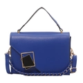 Royal blue faux leather shoulder bag with gold square buckle and chain strap detail - Blue
