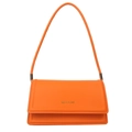 Minimalist orange leather shoulder bag with a sleek flap design and gold hardware detail - Orange