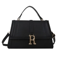Sac à bandoulière noir à la mode avec boucle dorée en R et détails matelassés - Noir