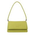 Minimalist grass green faux leather shoulder bag with gold hardware on white background - Green