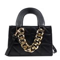 Classic black quilted leather handbag with bold gold chain and adjustable shoulder strap - Black