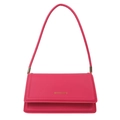 Chic rose red minimalist shoulder bag with gold lettering and sleek faux leather finish - Rose Pink