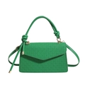 Green woven PU leather crossbody square bag with V-shaped flap and knotted handle - Green
