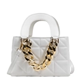 Quilted white shoulder bag with chunky gold chain detail and top handle minimalist style - White