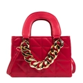 Red quilted leather lady handbag with chunky gold chain and crossbody strap - Red