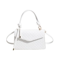 White minimalist crossbody bag featuring geometric woven texture and knot detail handle - White