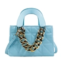 Light blue quilted leather handbag with thick gold chain handle and shoulder strap - Blue