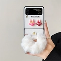 Detail of Samsung Z Flip 6 case with 3D girls motif and fluffy white plush handle - ZFlip5 / White