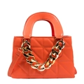 Quilted orange crossbody handbag with bold gold chain detail on white background - Orange