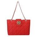 Rote Stepptasche mit goldener Kette und kreisförmiger Metallschnalle - Rot