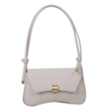 Minimalist beige underarm baguette bag with curved bottom and gold buckle for women - White