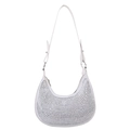 Détail du sac hobo blanc orné de strass argentés brillants avec boucle métallique - Blanc