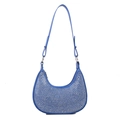 Vue détaillée du sac hobo bleu vif orné de strass argentés brillants et scintillants - Bleu