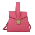 Stylish rose red crocodile pattern handbag with gold metal lock and shoulder strap - Pink