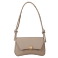 Khaki shoulder bag with curved base, knot strap details, and golden buckle closure - Khaki