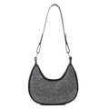 Sac hobo noir étincelant pour femmes avec strass argentés et bandoulière en cuir - Noir