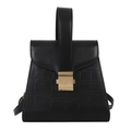 Elegant black crocodile pattern handbag with trapezoid shape and gold metal lock - Black