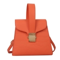 Vibrant orange crocodile-embossed trapezoid handbag with gold buckle and top handle - Orange