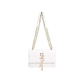 Elegante borsa a tracolla trapuntata bianca con catena dorata e nappa con logo S - Bianco