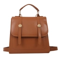 Retro dark brown faux leather backpack with gold buckles and dual decorative straps - Brown