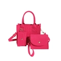 3-in-1 Handtaschen-Set in Rosarot aus Filz mit Steppmuster und Goldbeschlägen - Rosenrot