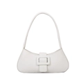 Minimalist white baguette bag with decorative buckle and smooth leather finish - White