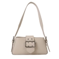 Minimalist cream beige shoulder bag with large metal buckle and wide leather strap - White