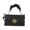 Minimalist black pleated handbag for women with elegant gold metal ring buckle - Black