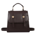 Sac à dos vintage marron foncé pour femmes en cuir PU mat avec détails dorés chic - Marron