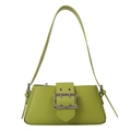 Minimalist grass green baguette underarm bag with a large silver square buckle - Green