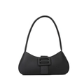 Minimalist black baguette shoulder bag with matte leather and iconic large buckle ornament - Black