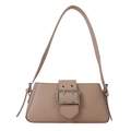Minimalist beige PU leather underarm bag with decorative wide strap and silver buckle - Khaki