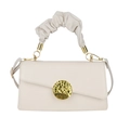 Creamy white leather crossbody bag with pleated cloud handle and golden round buckle - White